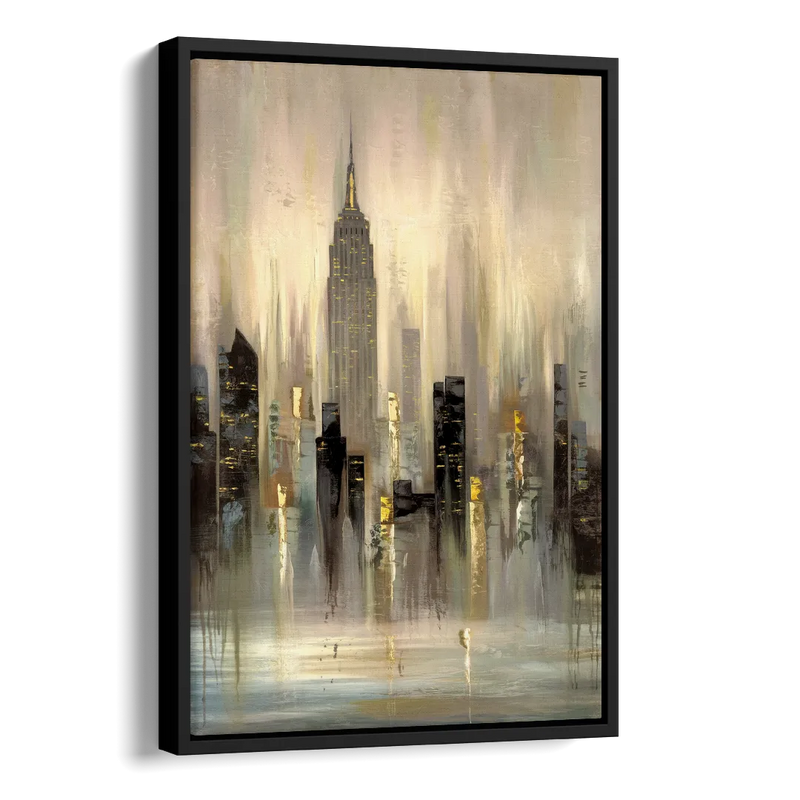 New York City Skyline in Fog Side - Black Canvas Wall Art
