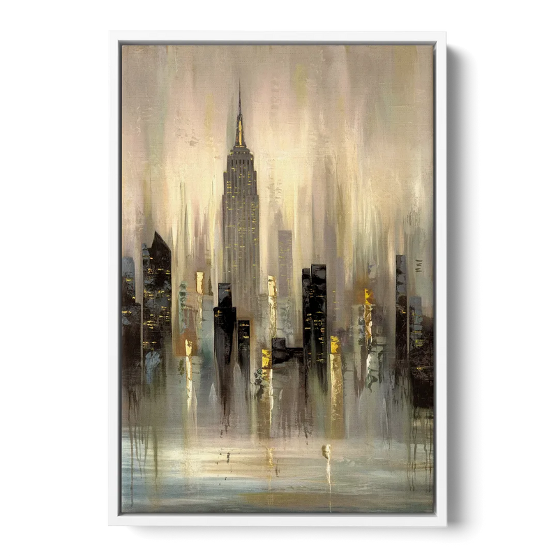 New York City Skyline in Fog Front - White Canvas Wall Art