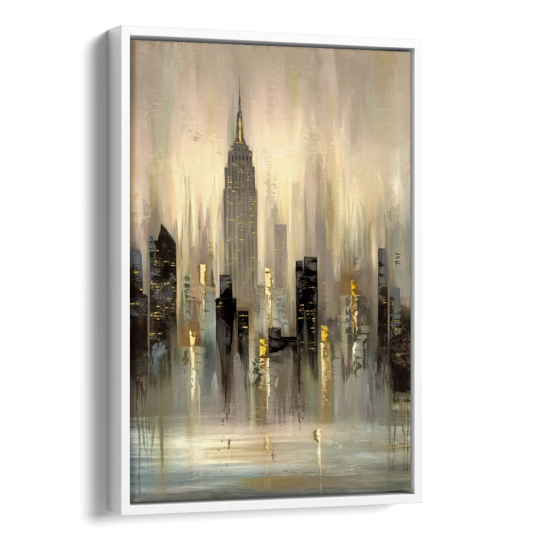 New York City Skyline in Fog Side - White Canvas Wall Art