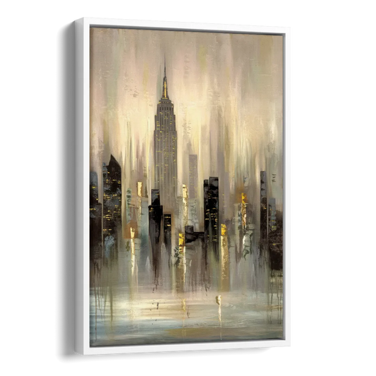New York City Skyline in Fog Side - White Canvas Wall Art