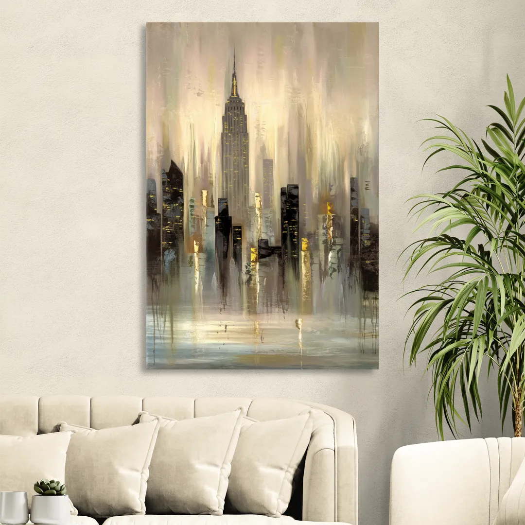 New York City Skyline in Fog Living Room - Canvas Wall Art