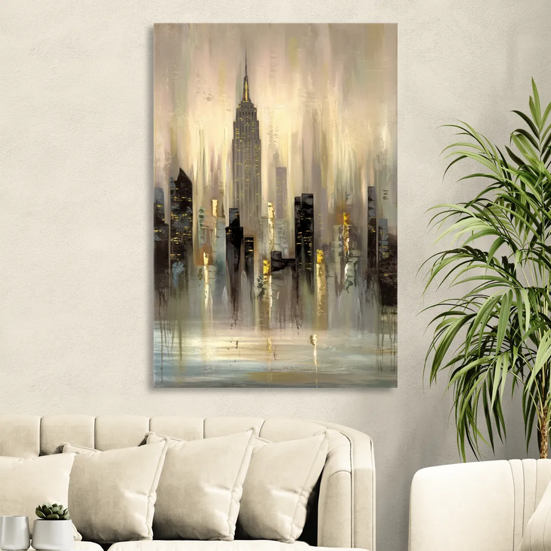 New York City Skyline in Fog Living Room - Canvas Wall Art