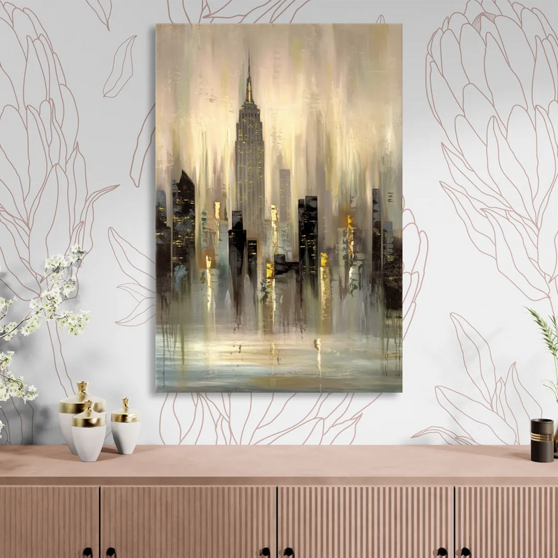 New York City Skyline in Fog Sitting Room - Canvas Wall Art