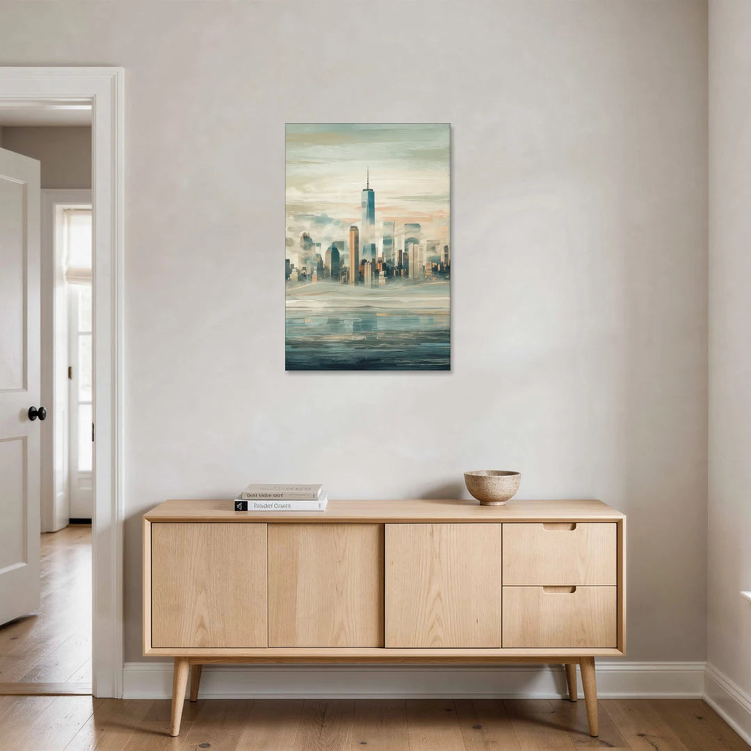 New York City Skyline in Fog Hudson - Canvas Wall Art - Coffee Table - 24x36