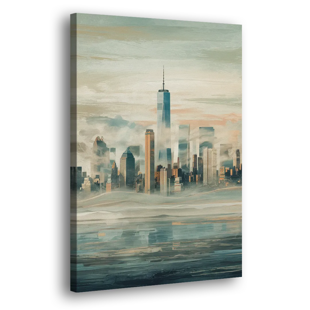 New York City Skyline in Fog Hudson Side - Canvas Wall Art