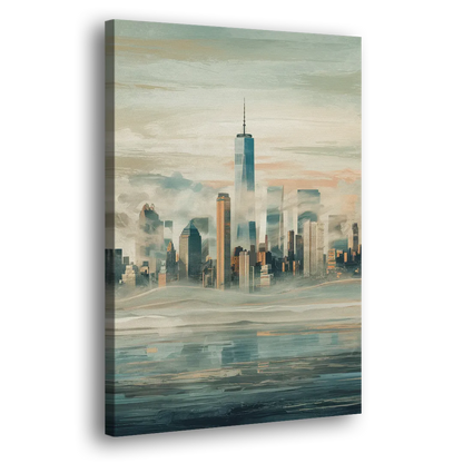 New York City Skyline in Fog Hudson Side - Canvas Wall Art