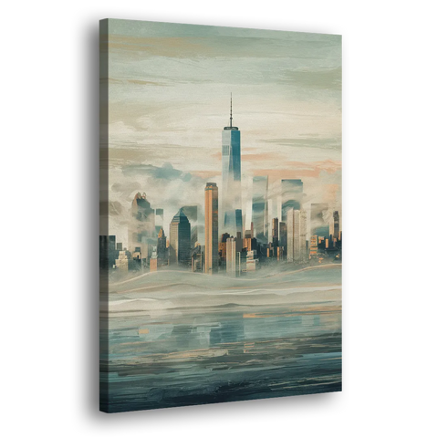 New York City Skyline in Fog Hudson - Canvas Wall Art