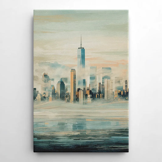 New York City Skyline in Fog Hudson - Canvas Wall Art