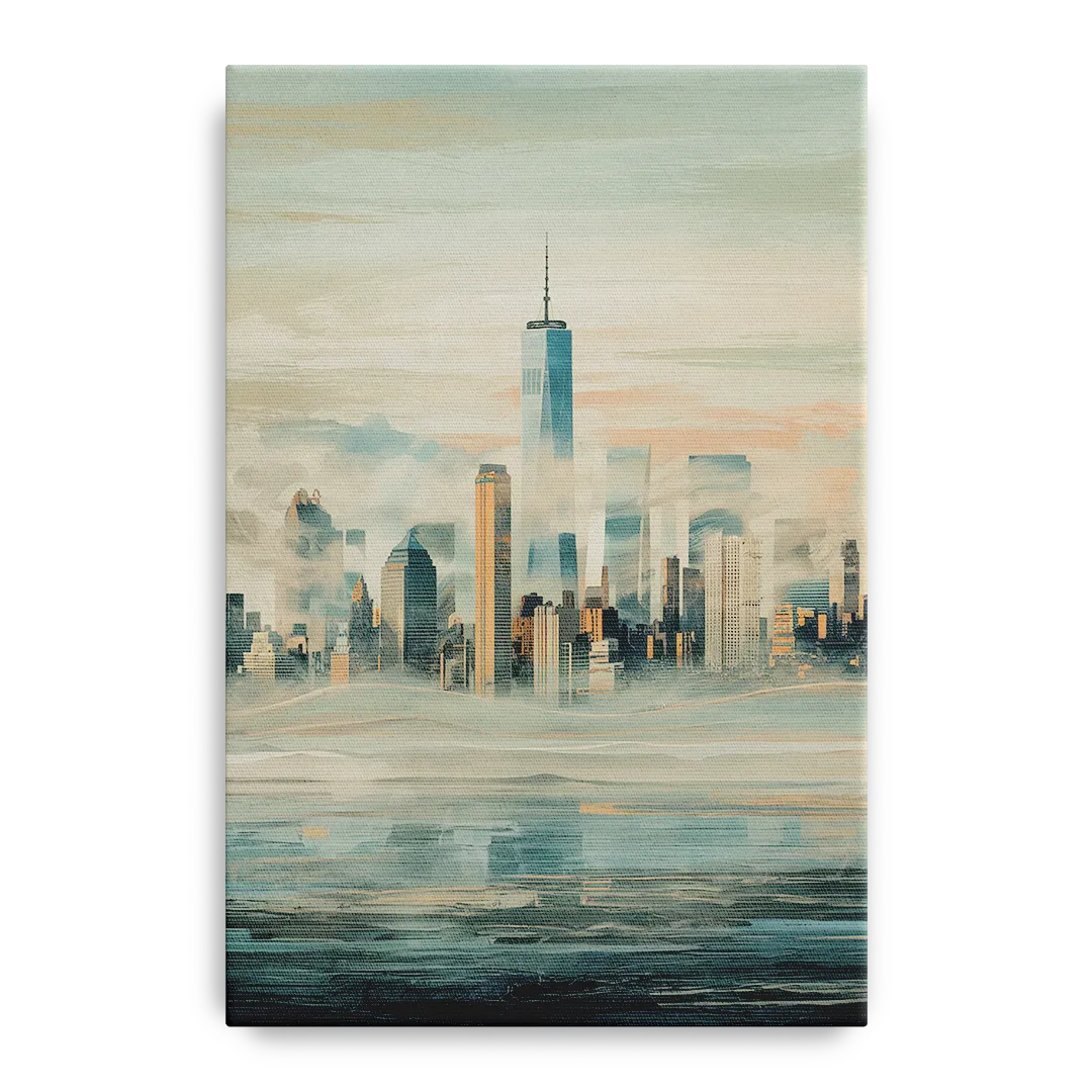 New York City Skyline in Fog Hudson Front - Canvas Wall Art