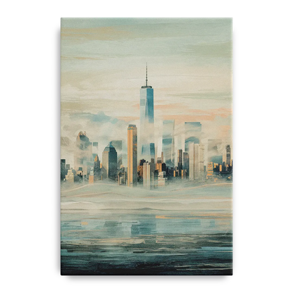 New York City Skyline in Fog Hudson Front - Canvas Wall Art