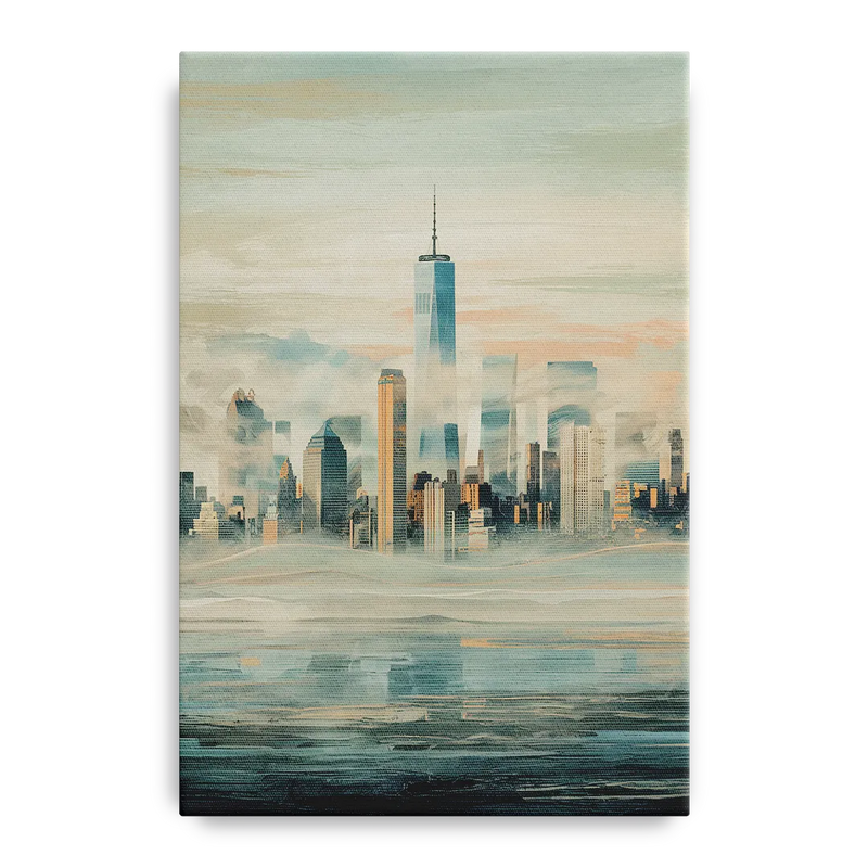 New York City Skyline in Fog Hudson Front - Canvas Wall Art