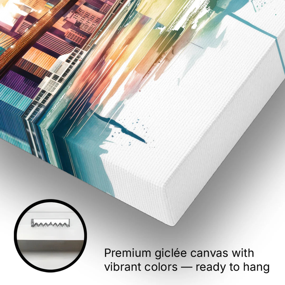 New York City Skyline in Watercolor Hudson - Canvas Wall Art - Gallery Wrap Corner