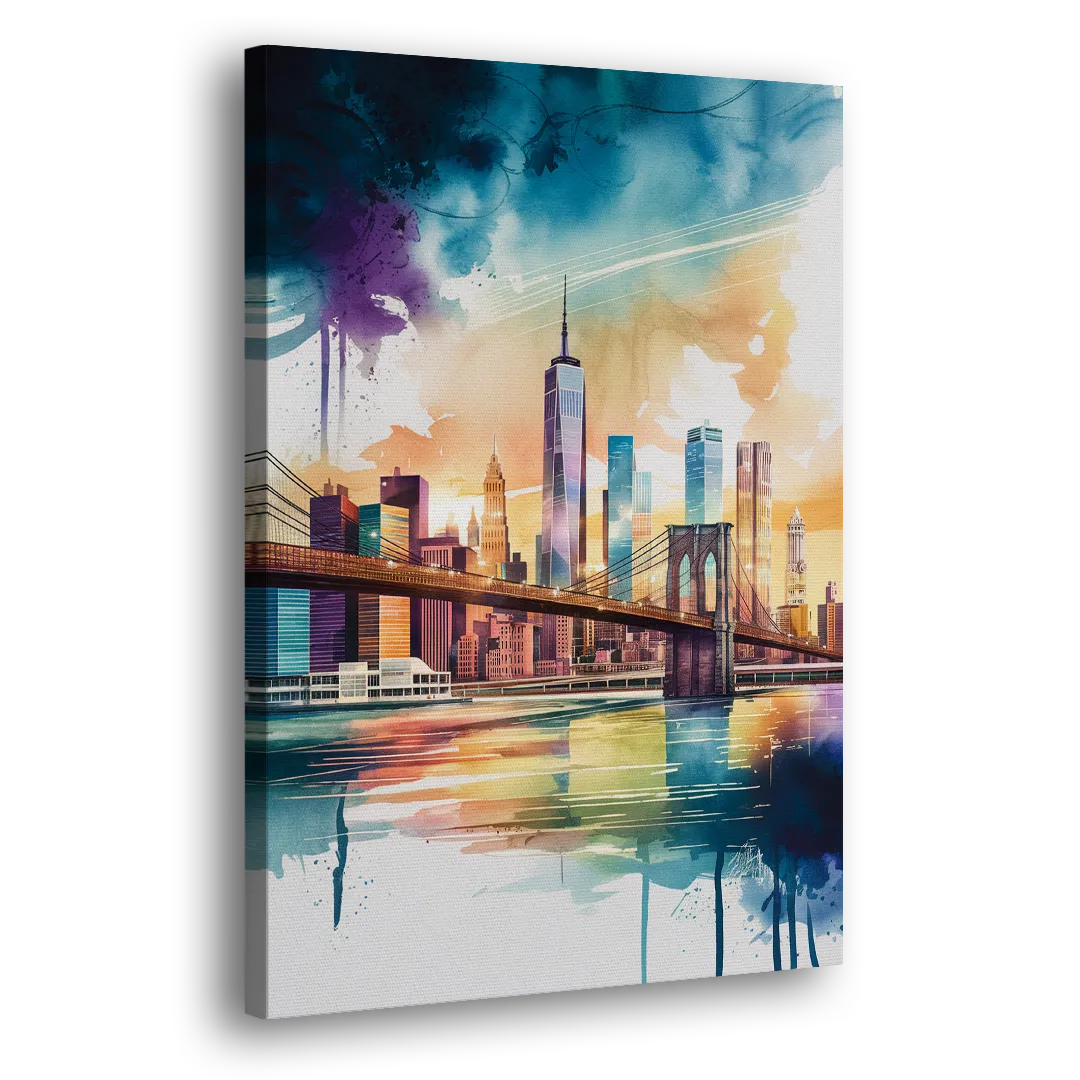 New York City Skyline in Watercolor Hudson Side - Canvas Wall Art