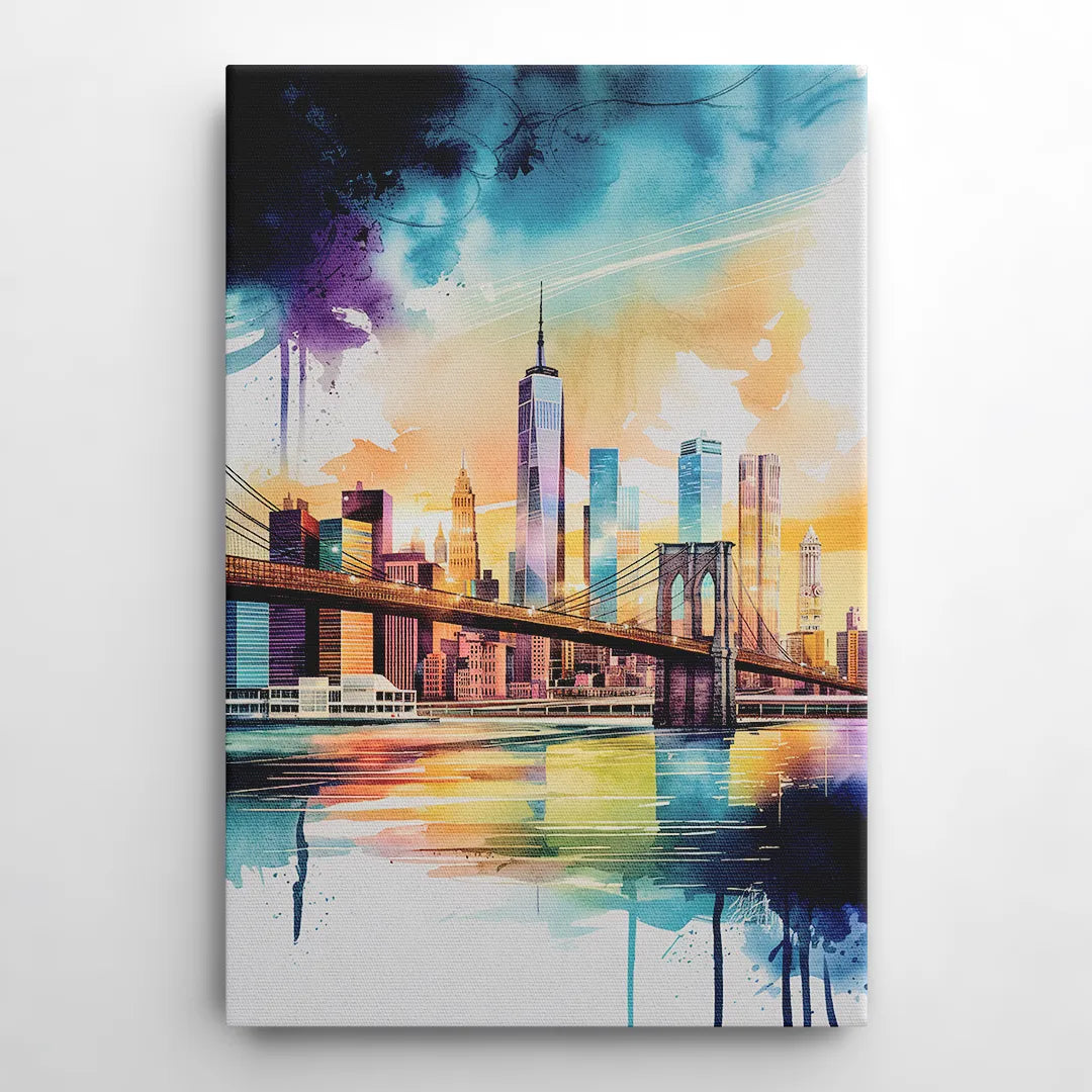 New York City Skyline in Watercolor Hudson - Canvas Wall Art