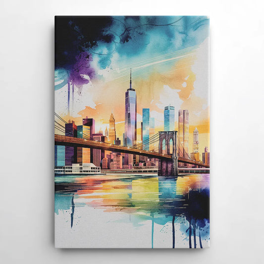 New York City Skyline in Watercolor Hudson - Canvas Wall Art