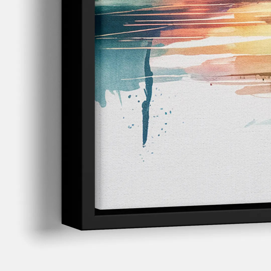 New York City Skyline in Watercolor Hudson - Close-Up Black Frame Canvas