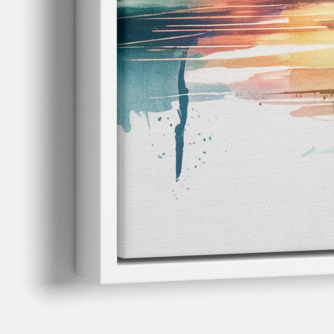 New York City Skyline in Watercolor Hudson - Close-Up White Frame Canvas