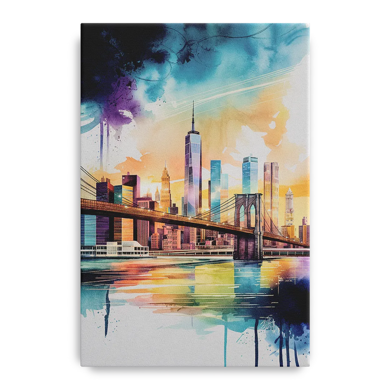 New York City Skyline in Watercolor Hudson Front - Canvas Wall Art