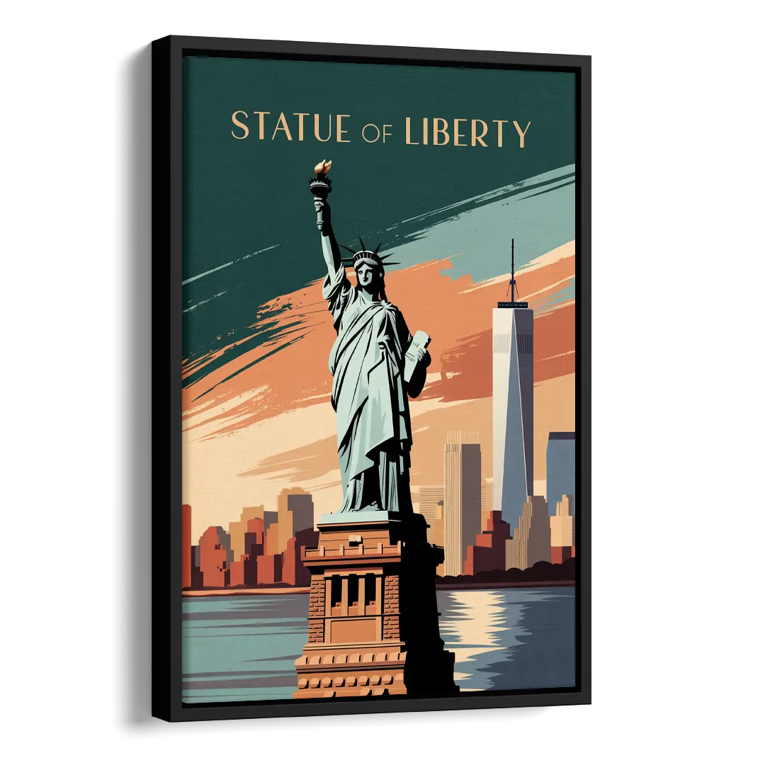 New York City Statue of Liberty Side - Black Canvas Wall Art