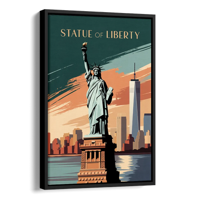 New York City Statue of Liberty Side - Black Canvas Wall Art