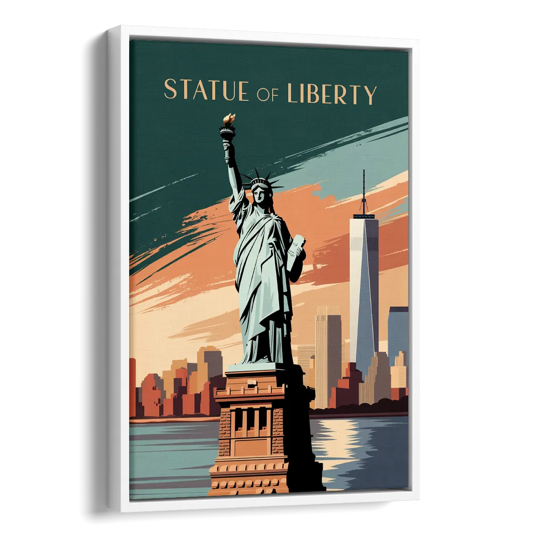 New York City Statue of Liberty Side - White Canvas Wall Art