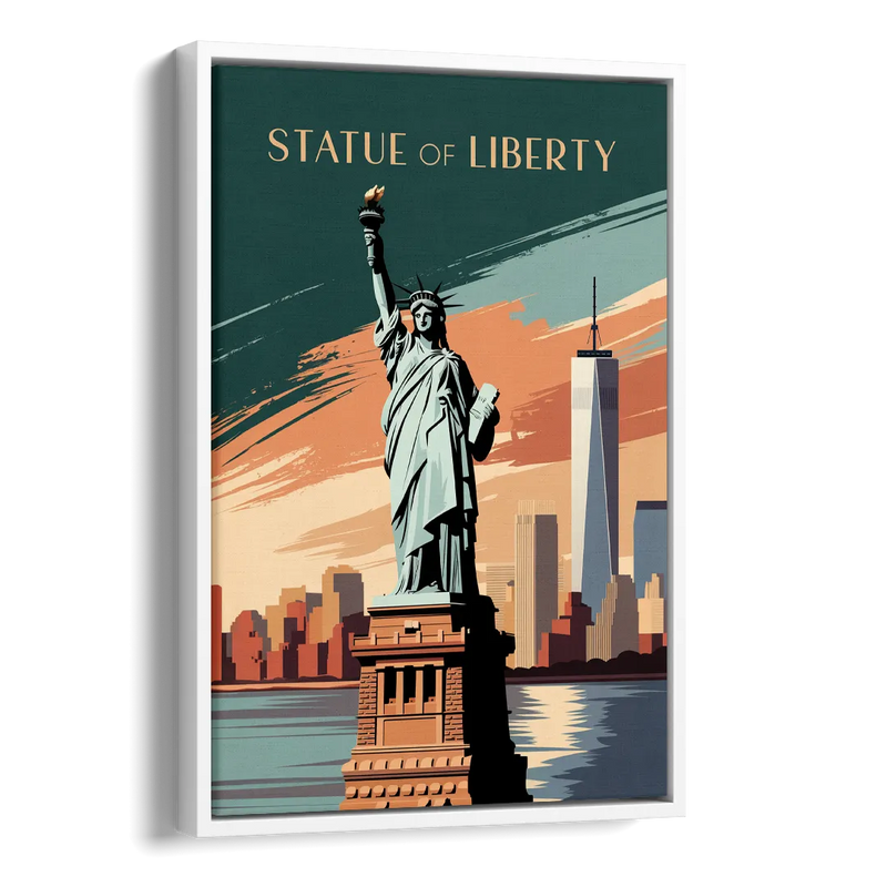 New York City Statue of Liberty Side - White Canvas Wall Art