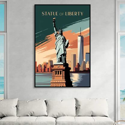 New York City Statue of Liberty Living Room - Black Canvas Wall Art