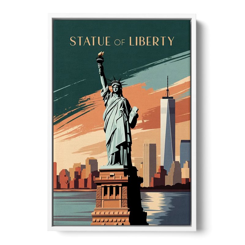 New York City Statue of Liberty Front - White Canvas Wall Art