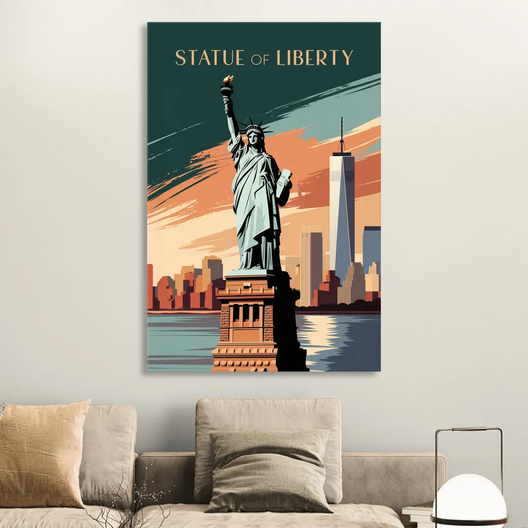 New York City Statue of Liberty Sitting Room - Canvas Wall Art