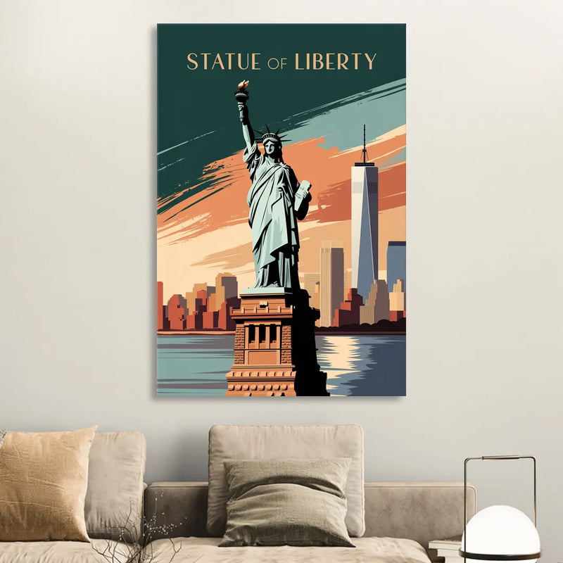 New York City Statue of Liberty Sitting Room - Canvas Wall Art
