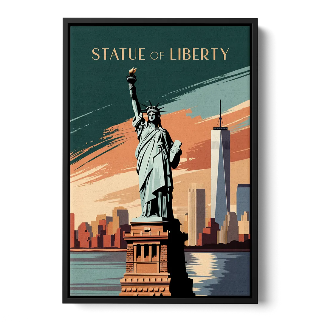 New York City Statue of Liberty Front - Black Canvas Wall Art