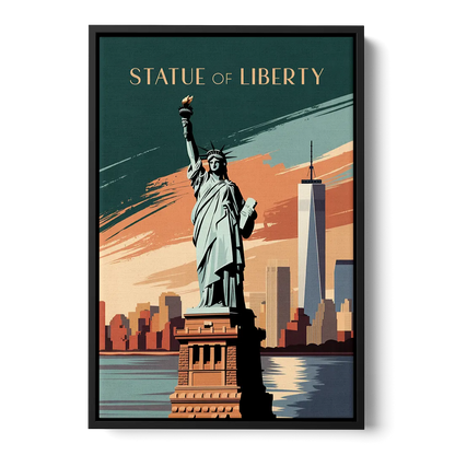 New York City Statue of Liberty Front - Black Canvas Wall Art