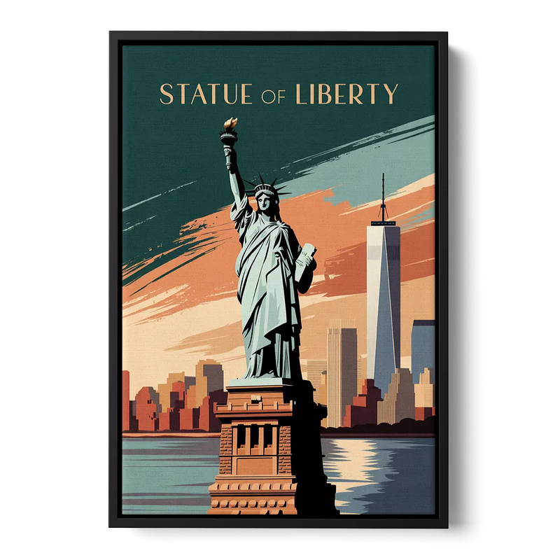 New York City Statue of Liberty Front - Black Canvas Wall Art