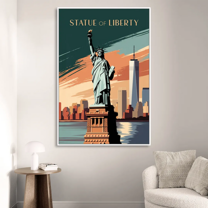 New York City Statue of Liberty Sitting Room - White Canvas Wall Art