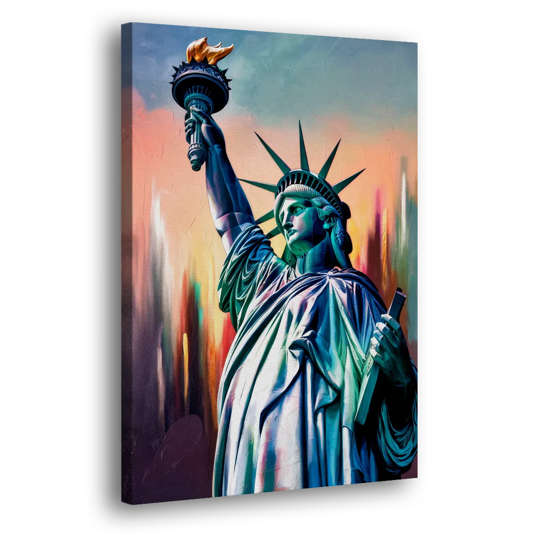New York City Statue of Liberty Closeup Sky Side - Canvas Wall Art