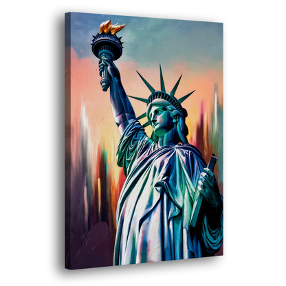 New York City Statue of Liberty Closeup Sky Side - Canvas Wall Art