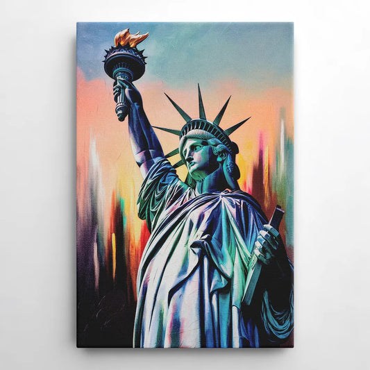 New York City Statue of Liberty Closeup Sky - Canvas Wall Art