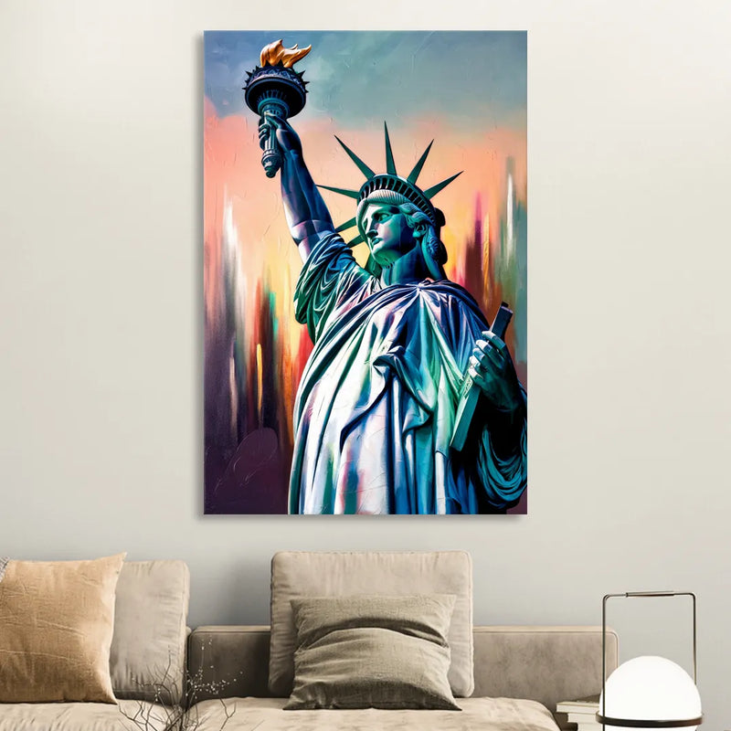 New York City Statue of Liberty Closeup Sky Living Room - Canvas Wall Art