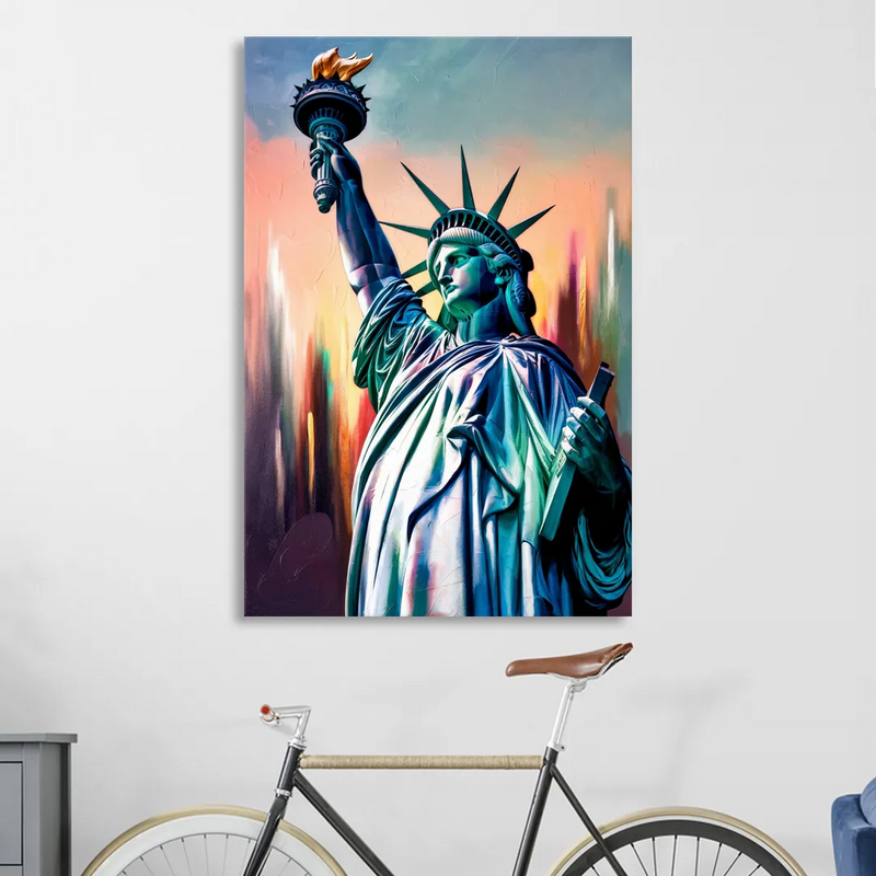 New York City Statue of Liberty Closeup Sky Sitting Room - Canvas Wall Art