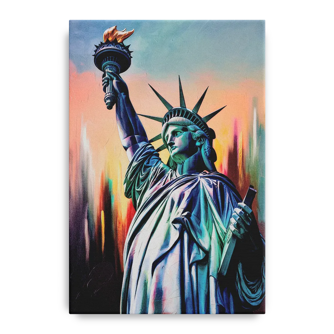 New York City Statue of Liberty Closeup Sky Front - Canvas Wall Art