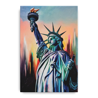 New York City Statue of Liberty Closeup Sky Front - Canvas Wall Art