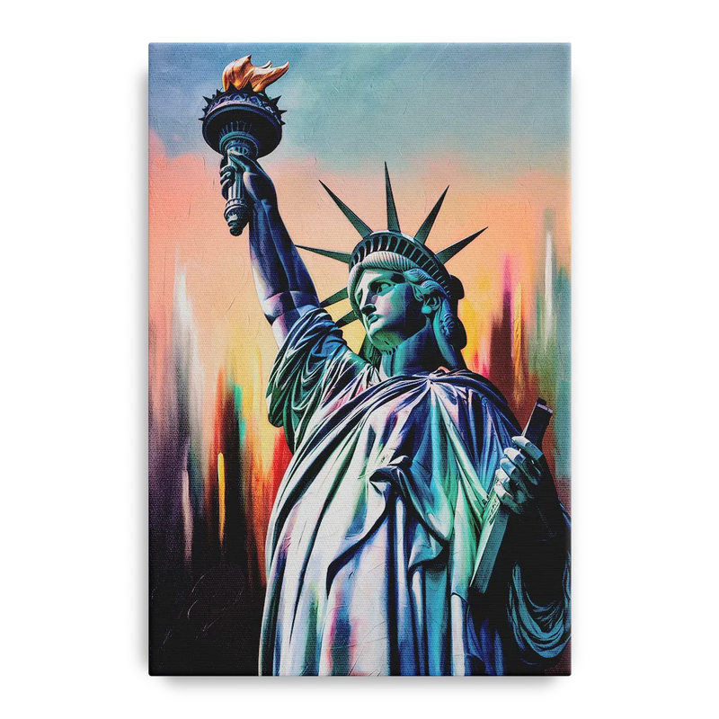 New York City Statue of Liberty Closeup Sky Front - Canvas Wall Art