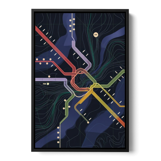 New York City Subway Map - Black Framed Canvas Wall Art - Front
