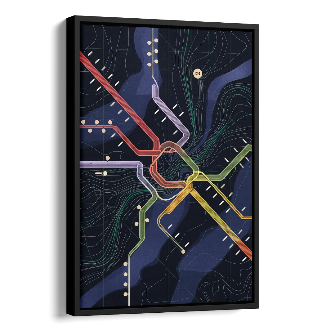 New York City Subway Map Side - Black Canvas Wall Art