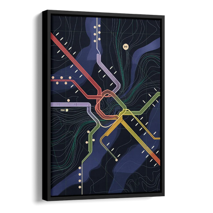 New York City Subway Map Side - Black Canvas Wall Art