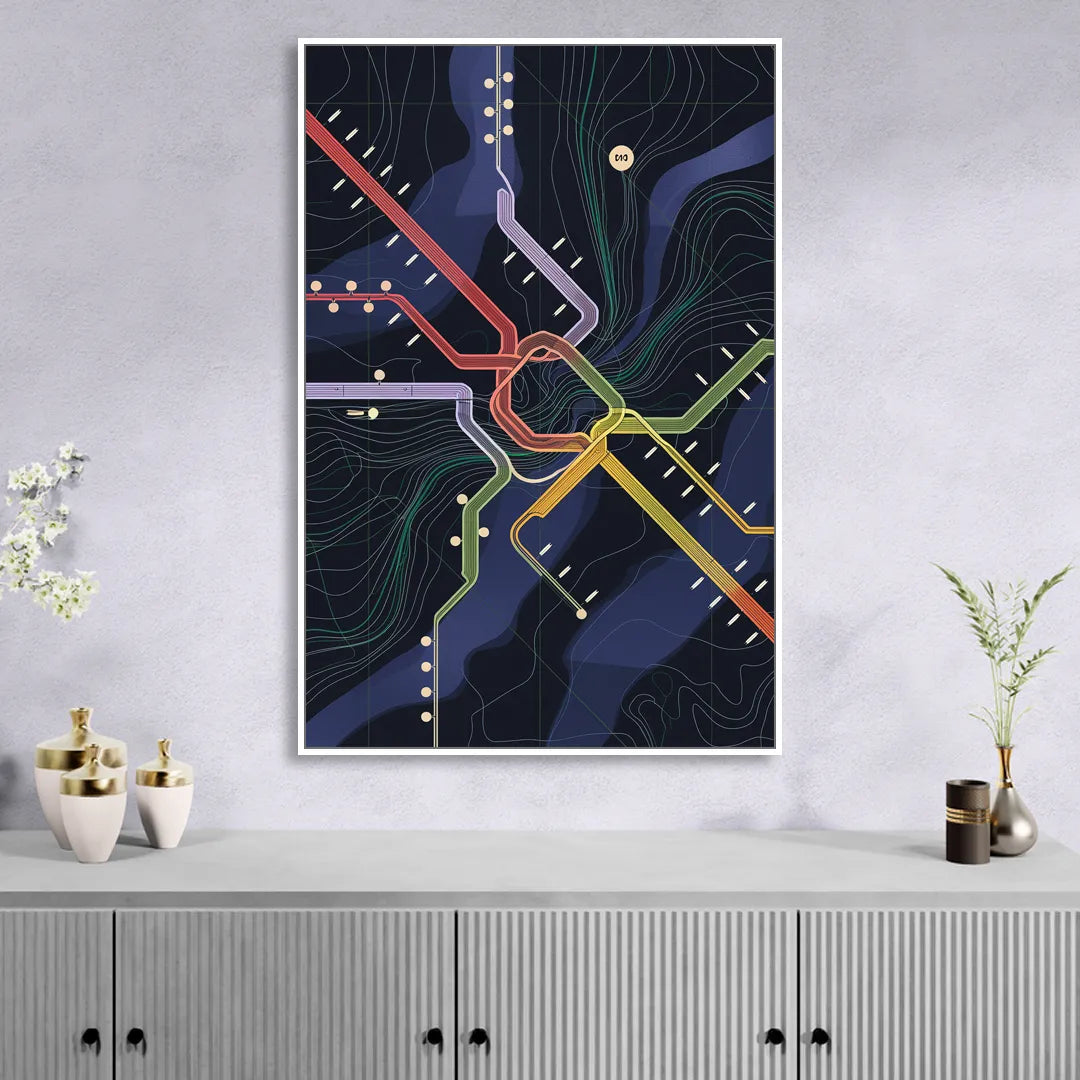New York City Subway Map Sitting Room - White Canvas Wall Art