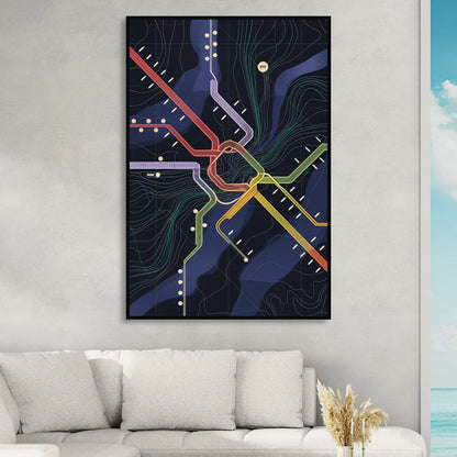 New York City Subway Map Living Room - Black Canvas Wall Art