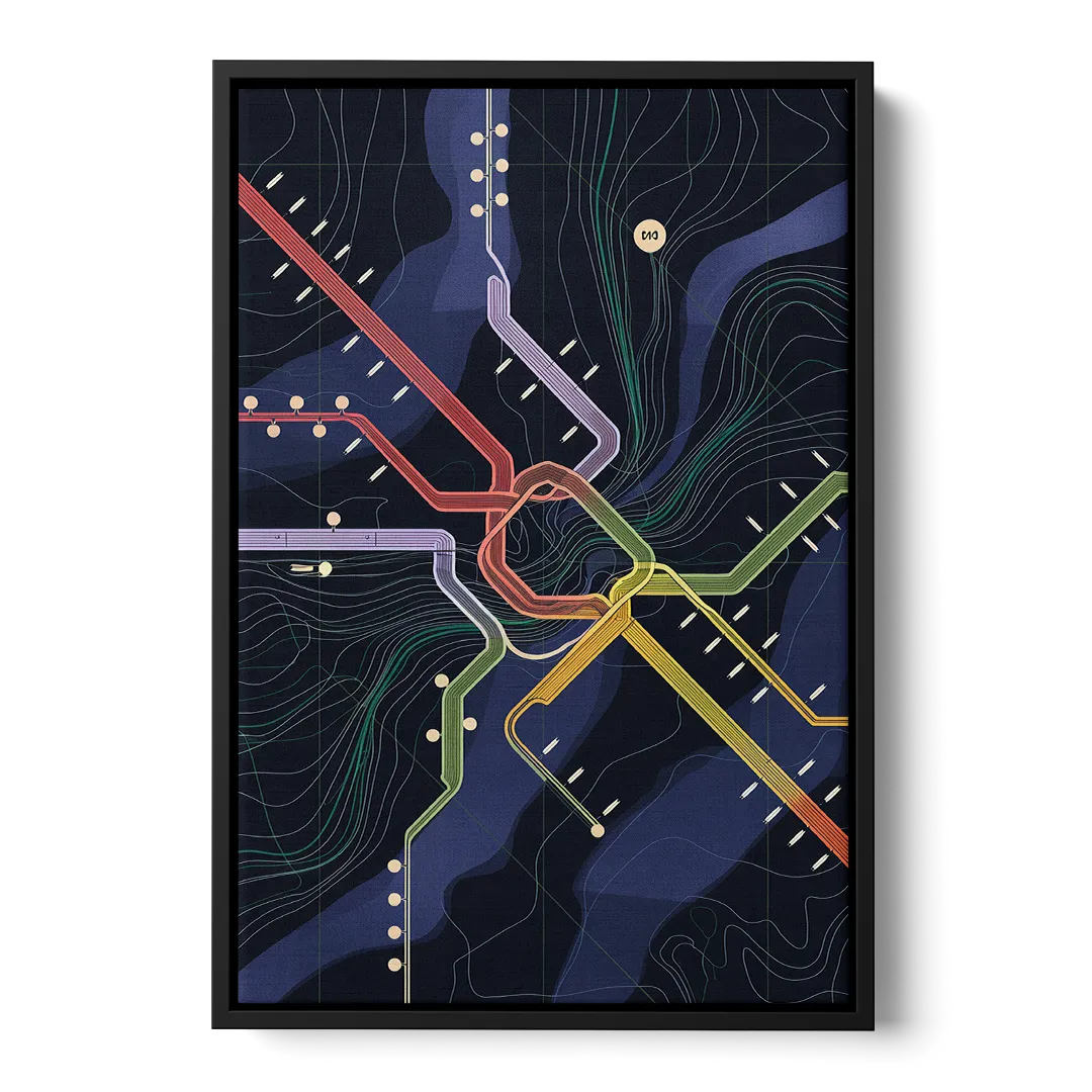 New York City Subway Map Front - Black Canvas Wall Art