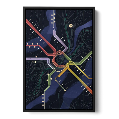 New York City Subway Map Front - Black Canvas Wall Art