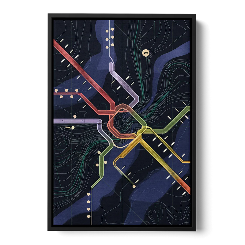 New York City Subway Map Front - Black Canvas Wall Art